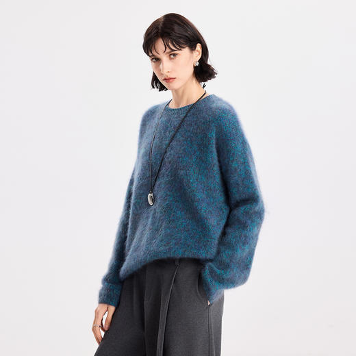 初棉拉毛全羊毛花纱设计套头毛衣女25秋冬绒毛感微宽松针织上衣366605077 商品图1