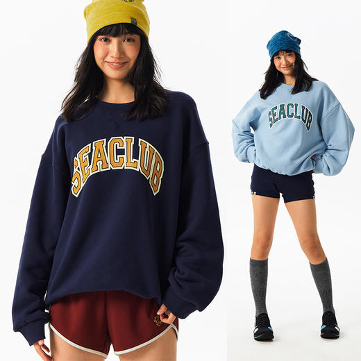 CryingCenter 复古SEACLUB字母舒适摇粒绒圆领加绒卫衣 男女款 商品图0