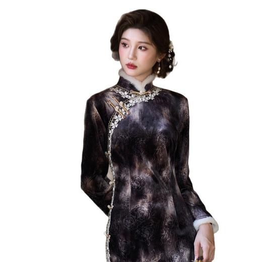 SKY 179408韩国绒压花复古国风中式旗袍裙 商品图4