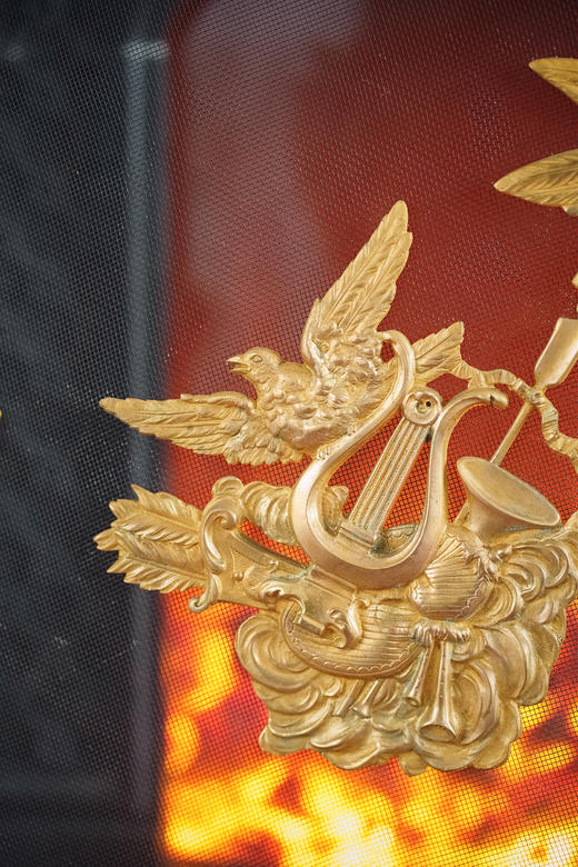 独角鹿西洋古董19世纪法国出品路易十五风格铜鎏金雕饰飞鸟乐器主题壁炉屏风 商品图7