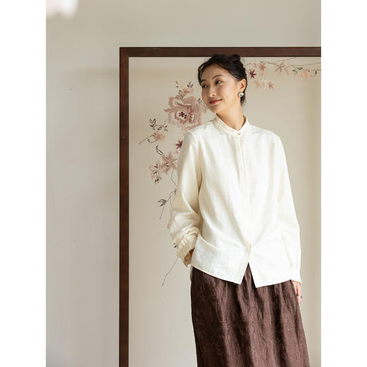 牧衣游原创重磅28姆米提花丝棉衬衫通勤简约百搭保暖衬衣 古尔 商品图1
