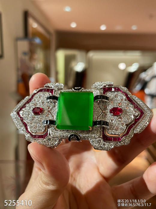 玻璃种帝王绿无事牌翡翠胸针【5255410】具体价格微信咨询 商品图2