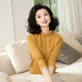 西子/缄默之诗56支新澳羊毛金葱欧根纱花边提花针织衫/MSXS177