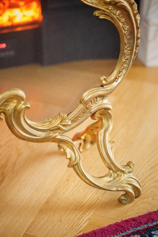 独角鹿西洋古董19世纪法国出品路易十五风格铜鎏金雕饰飞鸟乐器主题壁炉屏风 商品图8