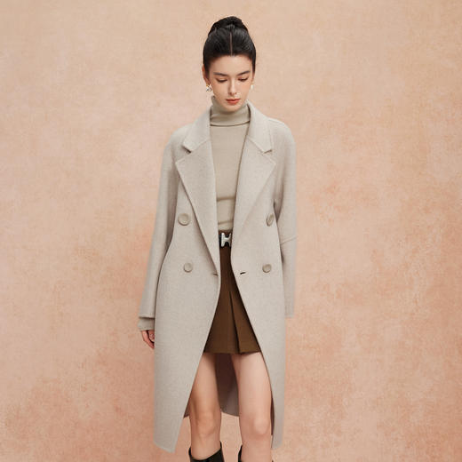QH901斯尔丽25新款高支纯羊毛双面呢放松廓形设计感磨砂扣时尚大气大衣 商品图8