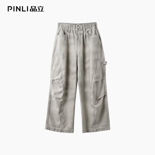 PINLI品立2025秋季新款男士工装宽松直筒牛仔裤复古潮牌弯刀长裤GD253116146 商品图5