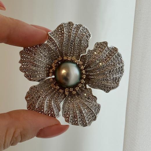 甄珠贝 chao奢华大溪地胸针 约14mm ji光面无瑕 秋冬配大衣chao赞的 商品图0