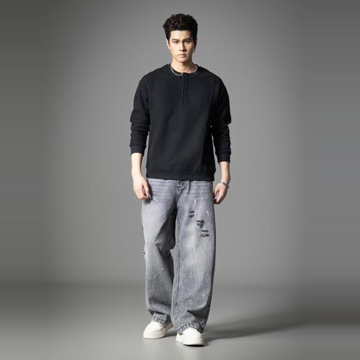 PINLI品立2025秋季新款美式做旧水洗泼墨牛仔裤男宽松直筒长裤潮GD253116143 商品图4