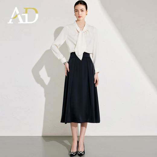 AD衬衫2025新款光泽感面料飘带装饰白上衣女设计感微宽松休闲衬衣 商品图0