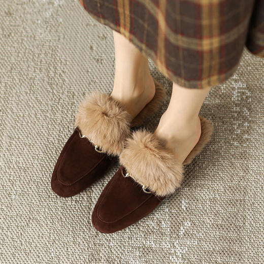 【预售5天】复古金属毛毛拖鞋，懒人穆勒鞋包头乐福鞋KMQ&3215 商品图1