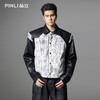 PINLI品立2025秋季新款宽松翻领PU皮衣茄克拼接牛仔衣机车外套男GD253104155 商品缩略图0