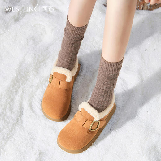 西遇毛毛勃肯鞋女新款秋冬一脚蹬外穿保暖加绒棉鞋厚底雪地靴V2257293 商品图1