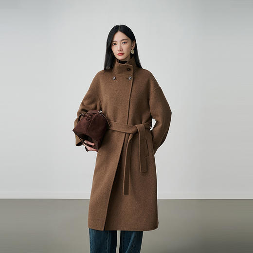NEELLY纳俪商场同款冬新款时尚宽松立领双面呢大衣女优雅简约外套N25104N05513 商品图3
