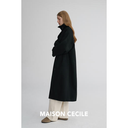 MAISON CECILE 高克重羊毛经典黑色廓形可立领长款毛呢大衣 商品图4