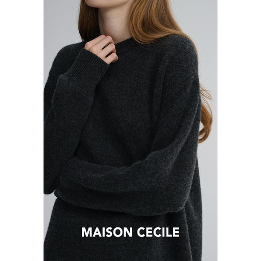 MAISON CECILE 两色|软糯高克重羊绒羊毛圆领松弛慵懒风针织毛衣 商品图2