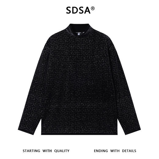T4939SDSA男士秋冬新款痞帅男装潮牌时尚烫钻图形半高领长袖T恤百搭潮 商品图1