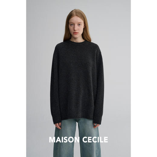 MAISON CECILE 两色|软糯高克重羊绒羊毛圆领松弛慵懒风针织毛衣 商品图4