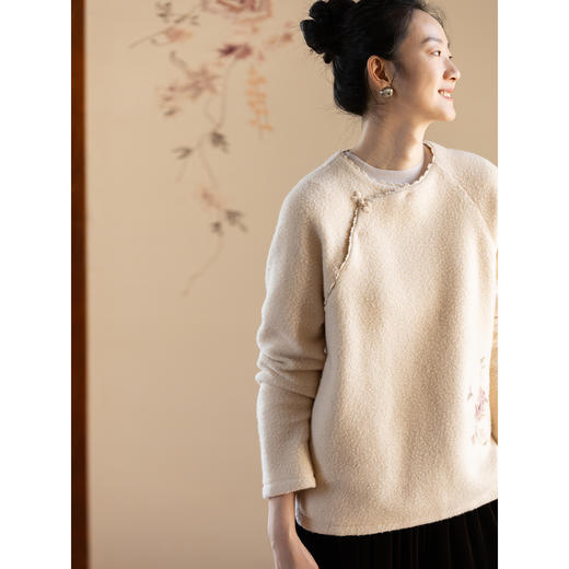 牧衣游原创 棉羊毛毛呢卫衣女手工刺绣细腻保暖舒适百搭上衣 泊野 商品图2