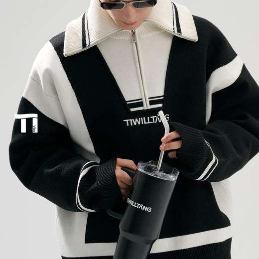 启世录TIWILLTANG“摹屿影廓”翻领撞色毛衫 商品图2