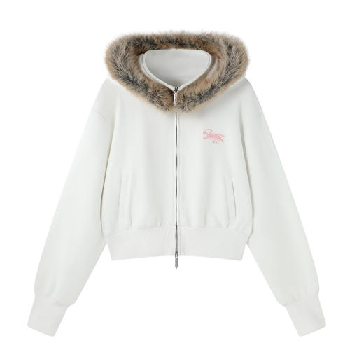 BJHG不计后果短款连帽卫衣女款冬季2025新款紧身休闲绣花开衫外套 商品图4