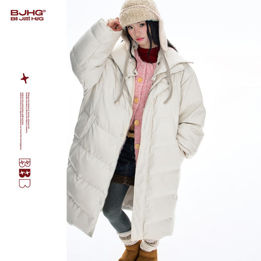 BJHG不计后果仿蛋白皮长款羽绒服男款冬季新款立领防风保暖外套女 商品图0