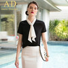AD夏季新款时尚气质小香风黑色短袖系带衬衫白领OL职业装女装衬衣 商品缩略图3