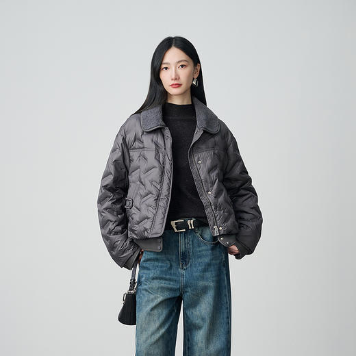 NEELLY纳俪商场同款冬季新款时尚短款廓形羽绒服女百搭小翻领外套N25104L06602 商品图3