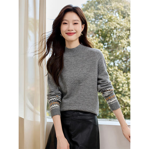 【周四狂欢价】熙世界费尔岛提花半高领毛衣女2025秋冬款内搭套头加厚打底针织衫 商品图1