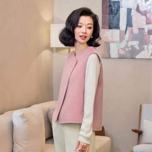 西子/云绒异色羊毛呢双面穿斜襟紫杏色马甲/MJTJ377 商品图4