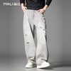 PINLI品立2025秋季新款美式做旧水洗泼墨牛仔裤男宽松直筒长裤潮GD253116143 商品缩略图2