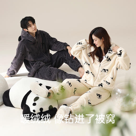 【暖暖贵妃绒】自然醒「呢喃甜梦」情侣睡衣秋冬新款开衫长袖男女加厚贵妃软绒可外穿家居服套装JLM 商品图3