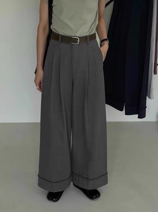 12.20清仓促，不支持退一韩系6316高腰毛边阔腿裤女2025秋季搭休闲显瘦直筒裤长裤子（无腰带）-喜出 商品图0