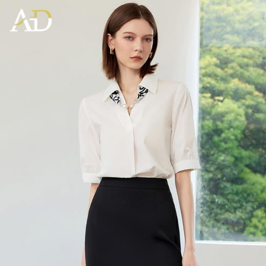 AD白色领结气质极简衬衫女2025新款休闲百搭通勤OL职业上班短袖 商品图1