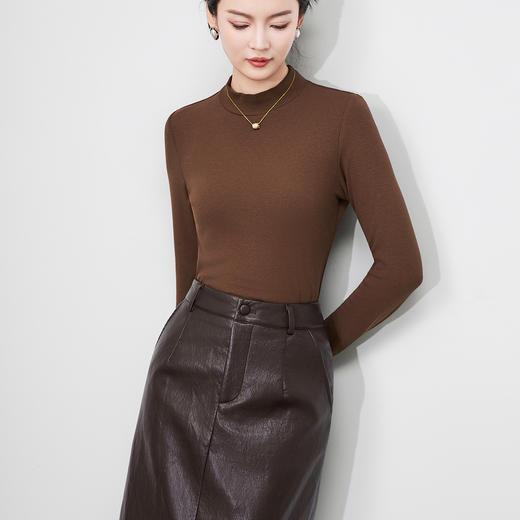 「高货wl」全新升级【铂金会员146/天猫199/差价53】(50854)洛诗琳新款抓毛半高领打底衫2025秋冬修身显瘦亲肤上衣女 商品图2