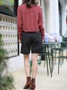 TYNVIE 撞色荷叶边装饰羊绒开衫- 砖红色 商品缩略图13