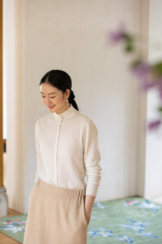 牧衣游原创 羊毛混织毛织外套冬轻盈柔软舒适百搭保暖开衫 焦米朵 商品图5