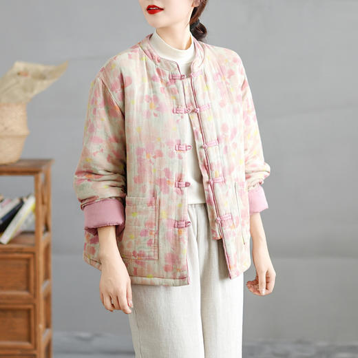 GYH C053-6250复古文艺印花棉质夹棉盘扣保暖外套宽松棉服棉衣 商品图3