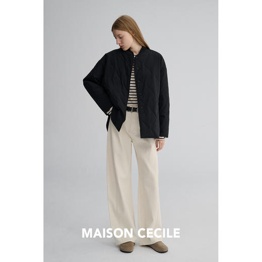 MAISON CECILE 全棉肌理感白色极简通勤分割立体松弛牛仔阔腿裤 商品图2