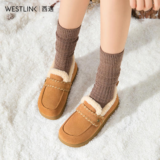 西遇全包加绒勃肯鞋女新款秋冬保暖外穿棉鞋软底毛毛乐福鞋V2257294 商品图1