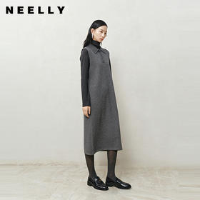 NEELLY纳俪商场同款冬季新款POLO领无袖针织裙女修身亲肤中长裙N25103Y01079