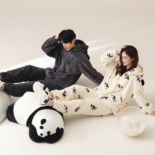 【暖暖贵妃绒】自然醒「呢喃甜梦」情侣睡衣秋冬新款开衫长袖男女加厚贵妃软绒可外穿家居服套装JLM 商品图8