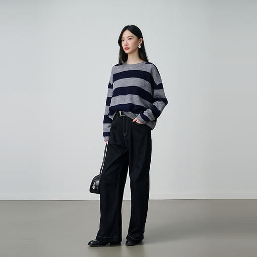 NEELLY纳俪商场同款冬季新款复古明线阔腿牛仔裤女时尚高腰长裤N25104H04524 商品图1