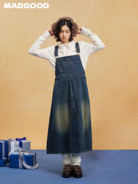 马得工地/MDGDLYQ141184/小房子口袋背带牛仔裙