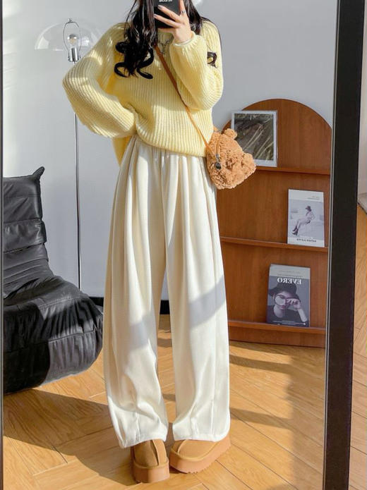 婴儿绒慵懒山本裤 遮胯遮腿 修饰班型 咖色山本裤女秋季2025新款加绒直筒宽松大码慵懒休闲小个子阔腿裤 商品图5