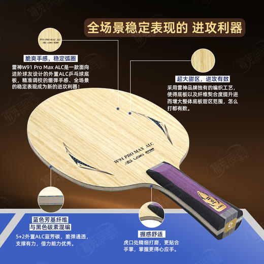 LOKI雷神W91外置ALC W91 PRO MAX ALC乒乓球拍底板进攻型外置碳素纤维专业乒乓底板 商品图1
