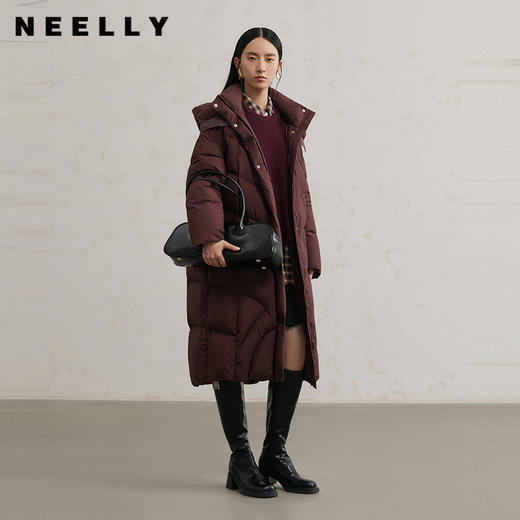 NEELLY纳俪商场同款冬季新款翻领直筒连帽羽绒服女简约通勤外套N25114L04599 商品图0