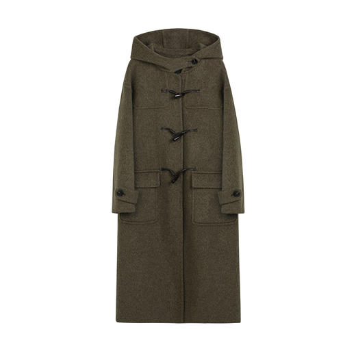 NEELLY纳俪商场同款冬季新款减龄连帽牛角扣长款双面呢大衣保暖女N25114N04607 商品图3