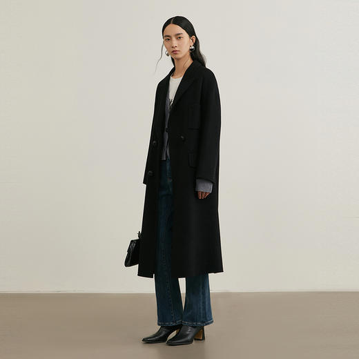 NEELLY纳俪商场同款冬新款绵羊毛长款气质简约大衣女随性慵懒外套N25114N04602 商品图2