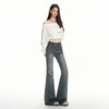 罗蒙秋冬女士复古牛仔裤浅色微喇修身马蹄喇叭高腰显瘦弹力拖地长裤 商品缩略图3