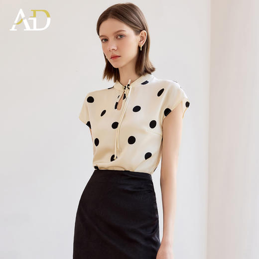 AD洋气减龄波点衬衫2025新款时尚短袖高级感新中式水滴领气质上衣 商品图1